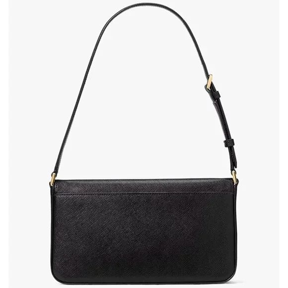 S Kate Spade Staci Black Saffiano Leather Flap Shoulder Bag Purse KF371 NWT